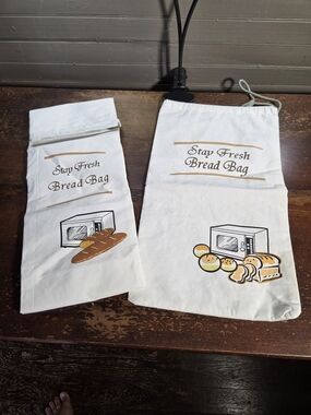 Stay Fresh Bread Bag Set - White Cotton Bread Storage Bags